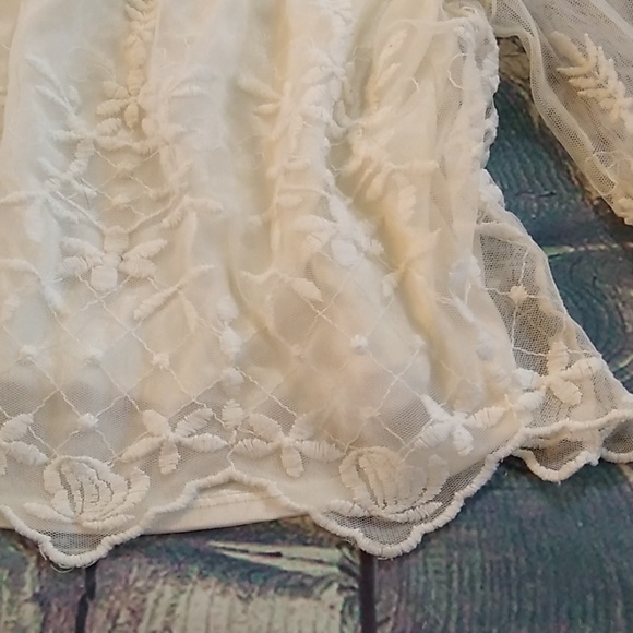 Ivory Embroidered Mesh Long Sleeved Blouse - Picture 3 of 7